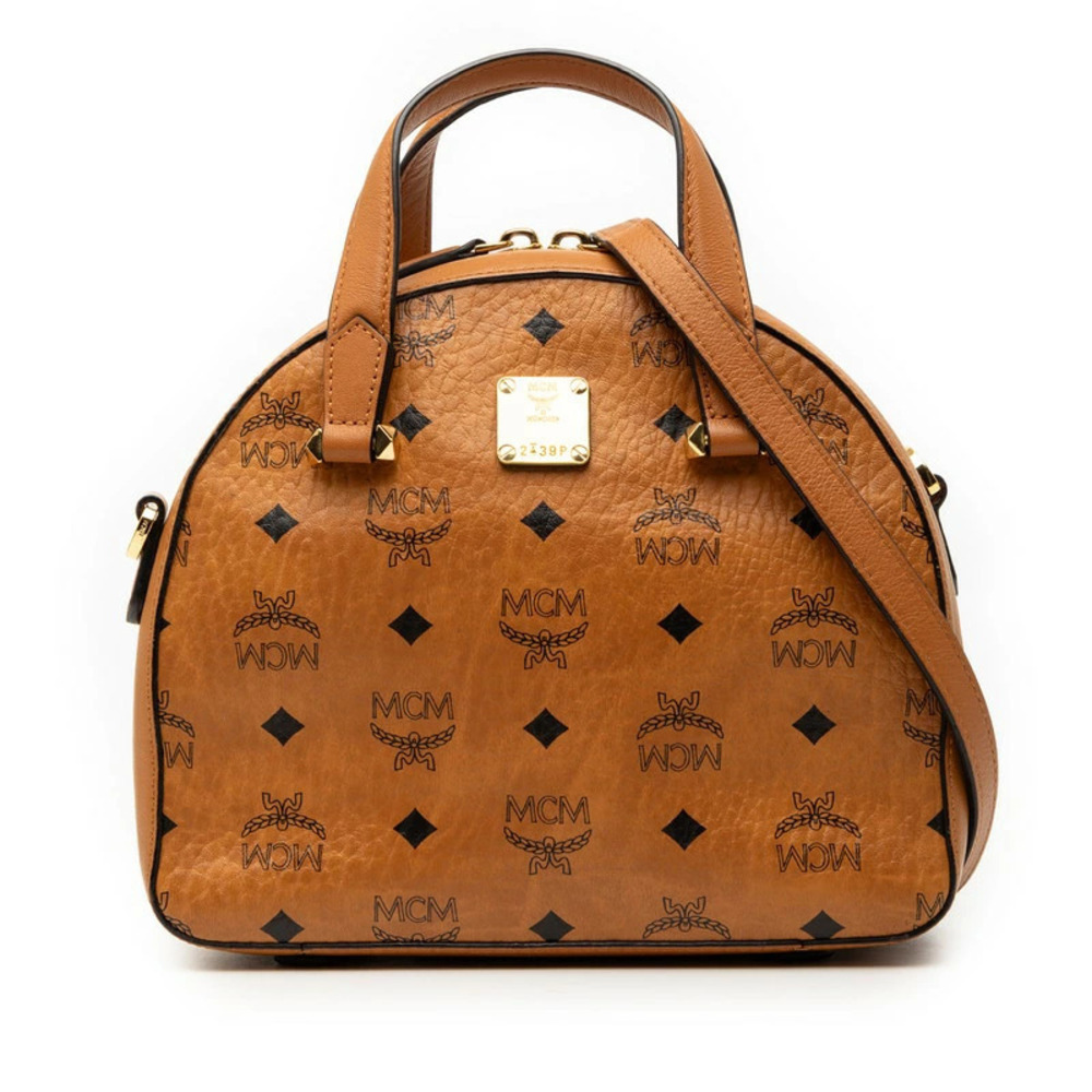MCM Visetos Monogram 2way Shoulder Bag Brown Leather